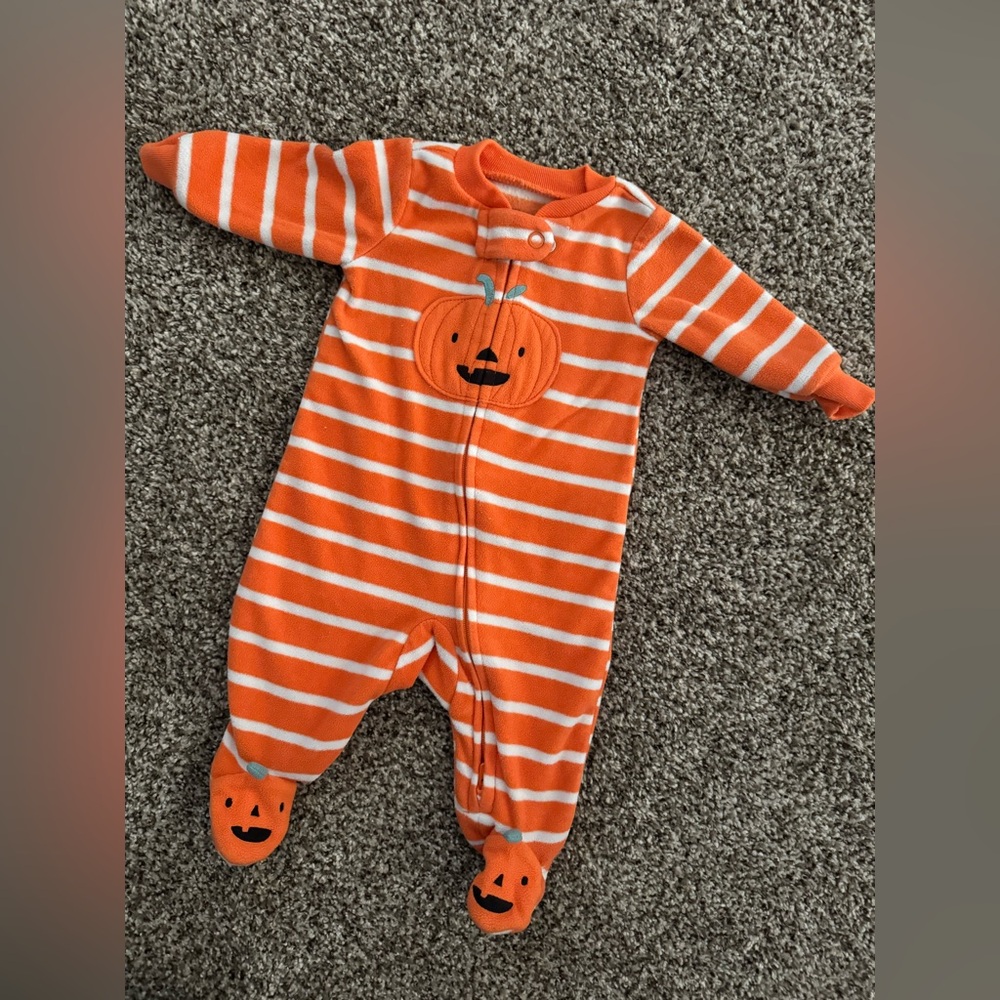 Carter's Orange and White Striped Pumpkin Footie
